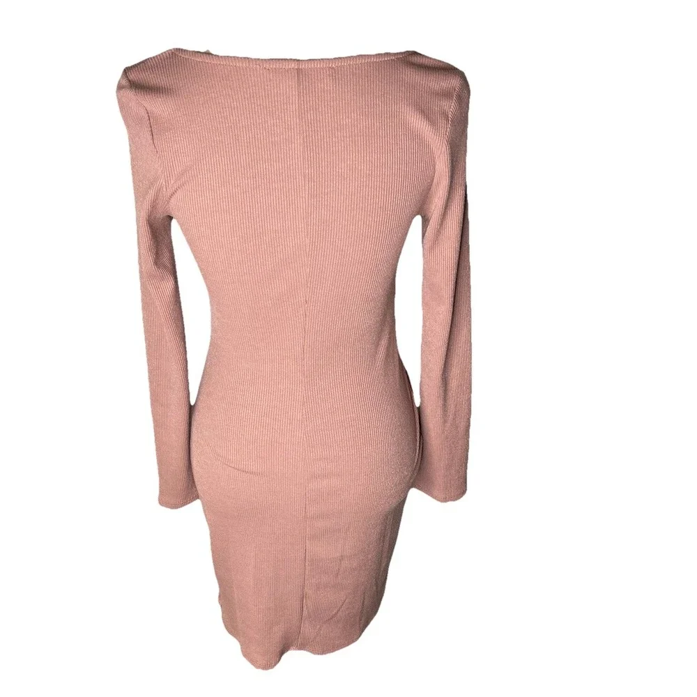 ASTR the Label Hook‎ & Eye Ribbed Knit Stretch Bodycon Mini Dress Blush Pink M